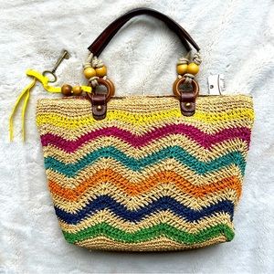 Fossil | Hathaway Straw Satchel Bag Chevron Pattern